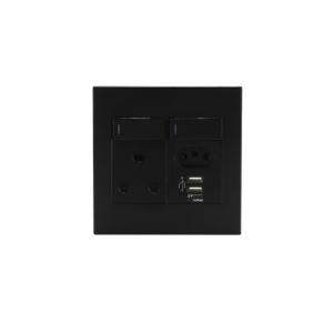 Horizon Modern Single Socket +Euro+2xUSB Black